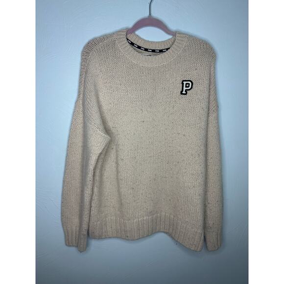PINK Victoria's Secret Crewneck Pullover Sweater Women's Size Large Beige Warm - Picture 2 of 8